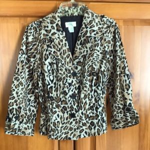 Vintage Allison Taylor short blazer, black/tan leopard print, size medium.
